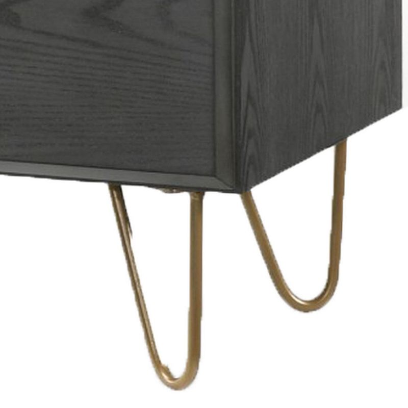 2 Drawer Wooden Nightstand with Hairpin Metal Legs， Gray and Gold