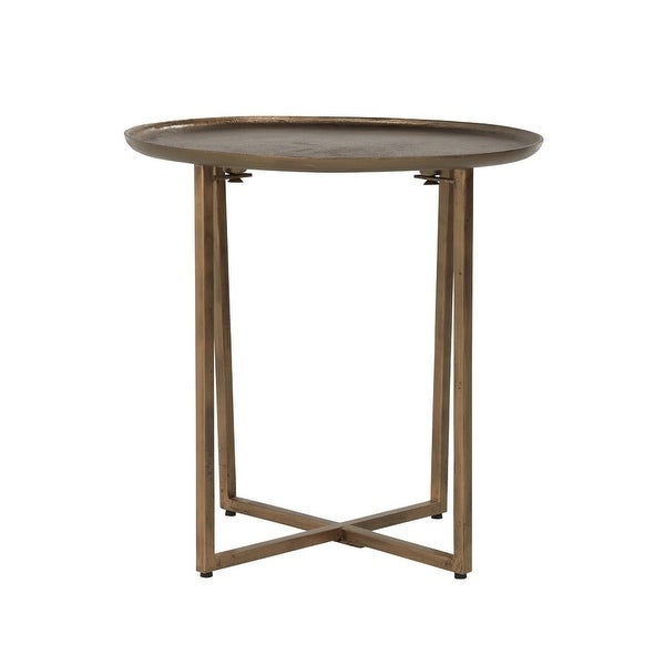 Rexi 24 Inch Aluminum Side End Table， Round Tray Top， Bronze