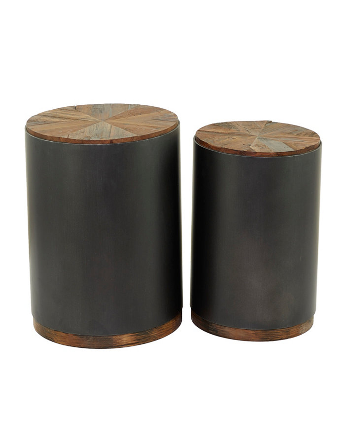 Rosemary Lane 21 and 19 Metal Rustic Accent Table with Brown Wood Top Set of 2