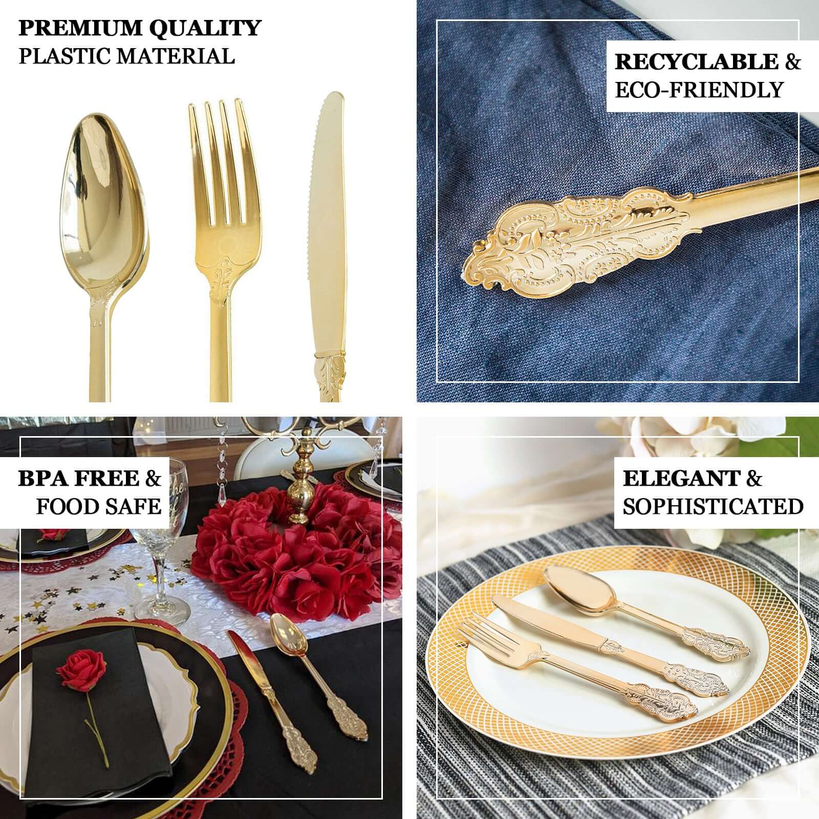 24 Pack Metallic Gold Baroque Style Heavy Duty Plastic Forks 8