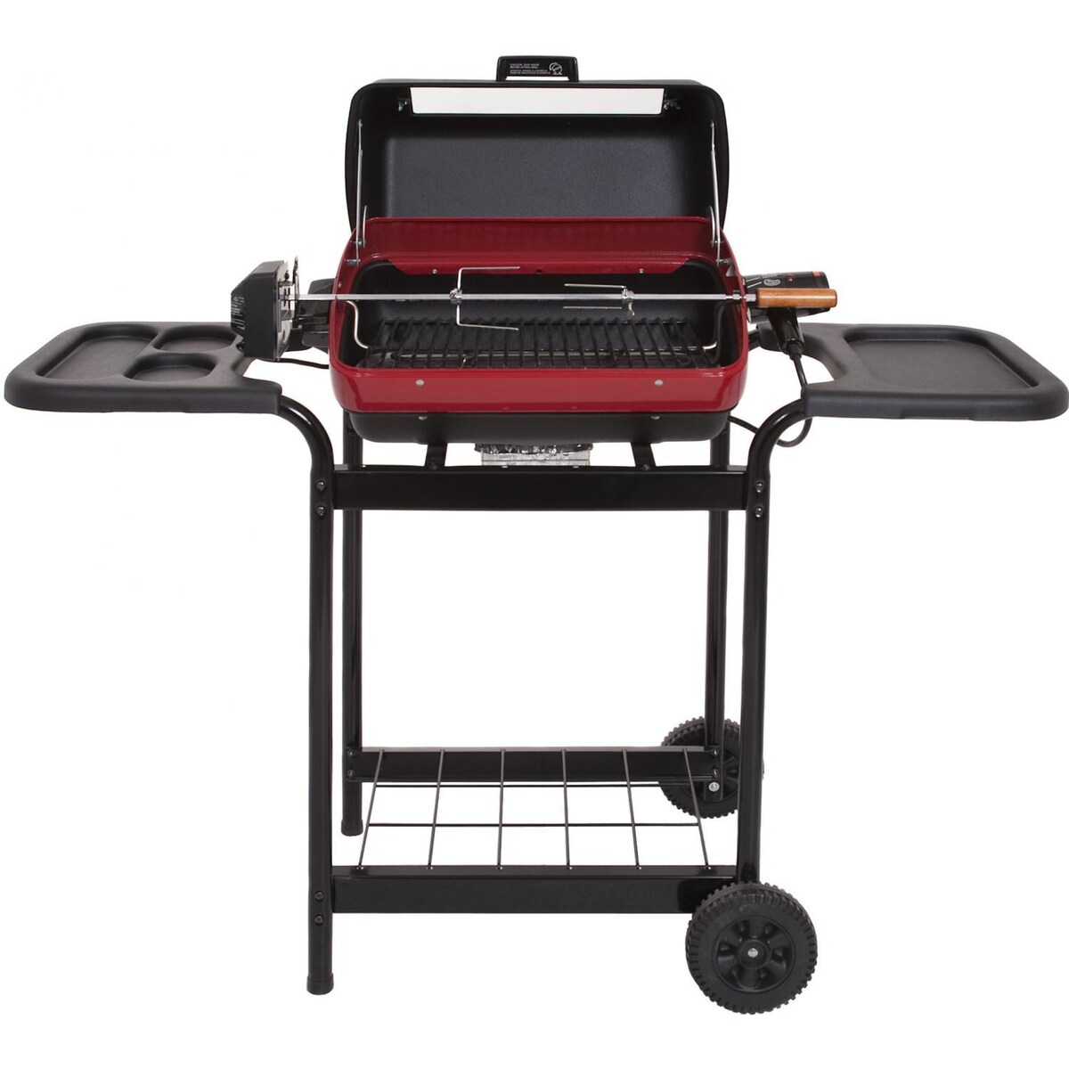 Americana by Meco 1500 Watt Electric Grill With Rotisserie， Easy View Window And Plastic Side Trays