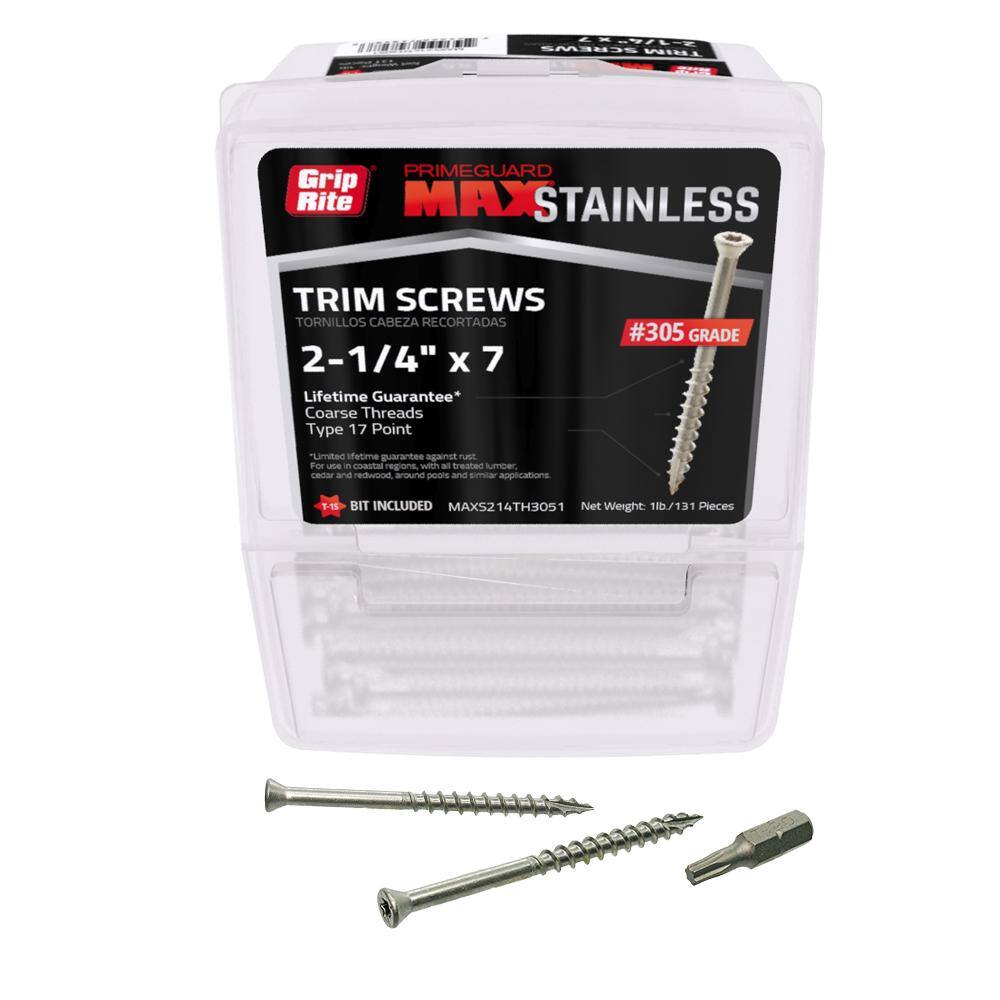 #7 x 2-14 in. 305 Stainless Steel Star Drive Trim Head Screw (1 lbPack) MAXS214TH3051