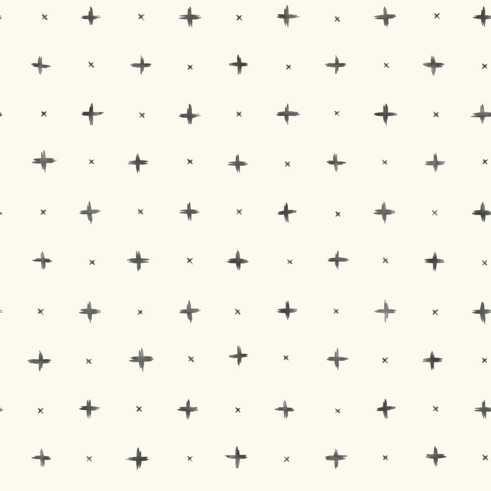 Sample Cross Stitch Wallpaper in Black and Ivory from the Magnolia Home Vol. 3 Collection