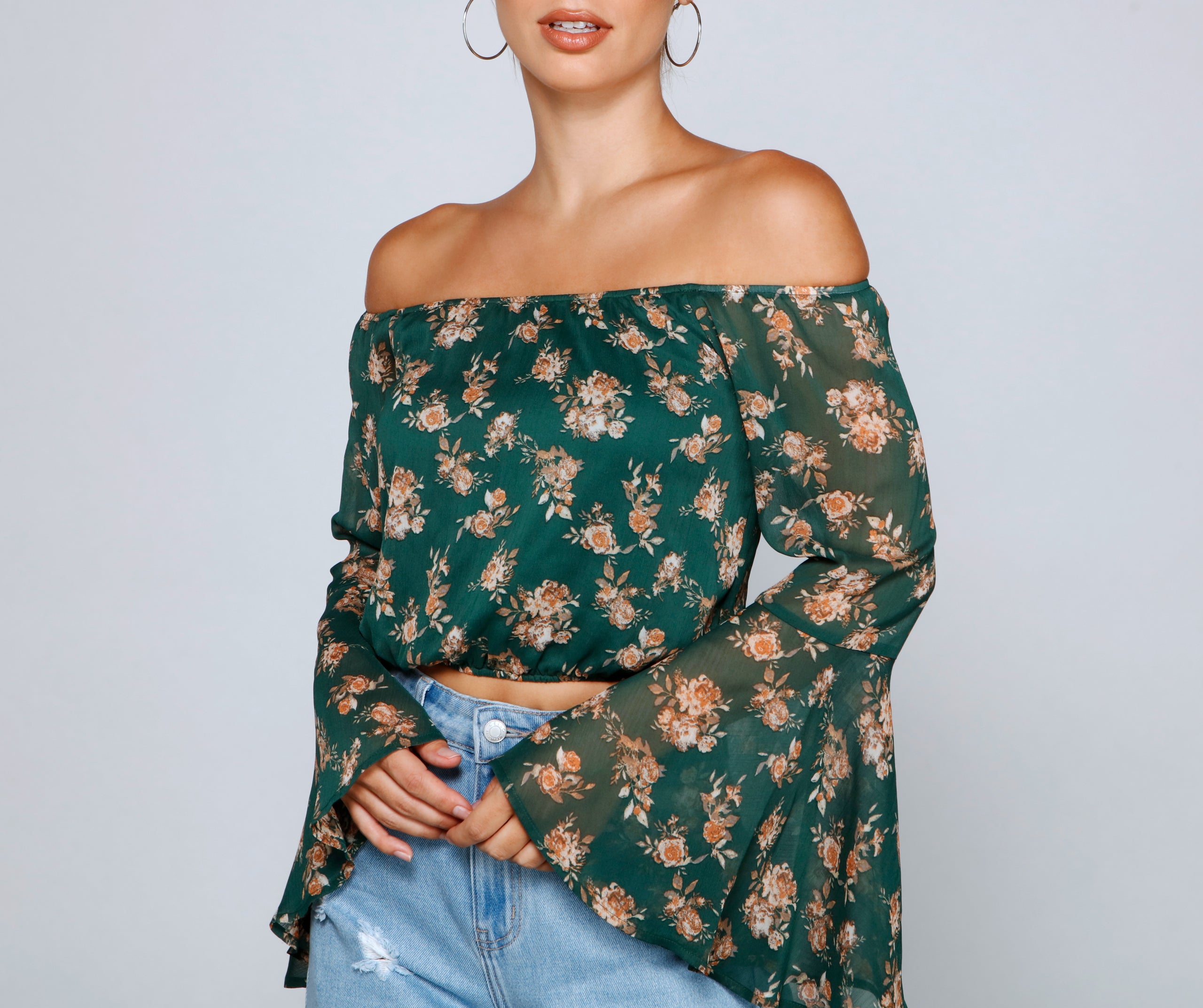 Floral Passion Off The Shoulder Chiffon Top