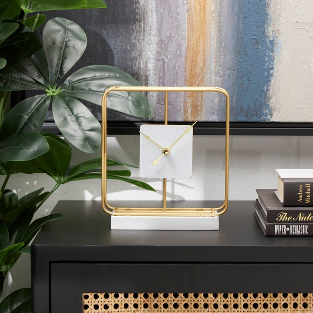 Metal Geometric Open Frame Clock With White Clockface And Base Gold Olivia amp May