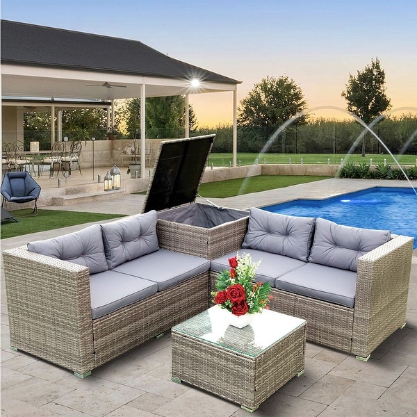 4Piece Outdoor Patio Rattan Wicker Furniture Set with Comfortable Cushions