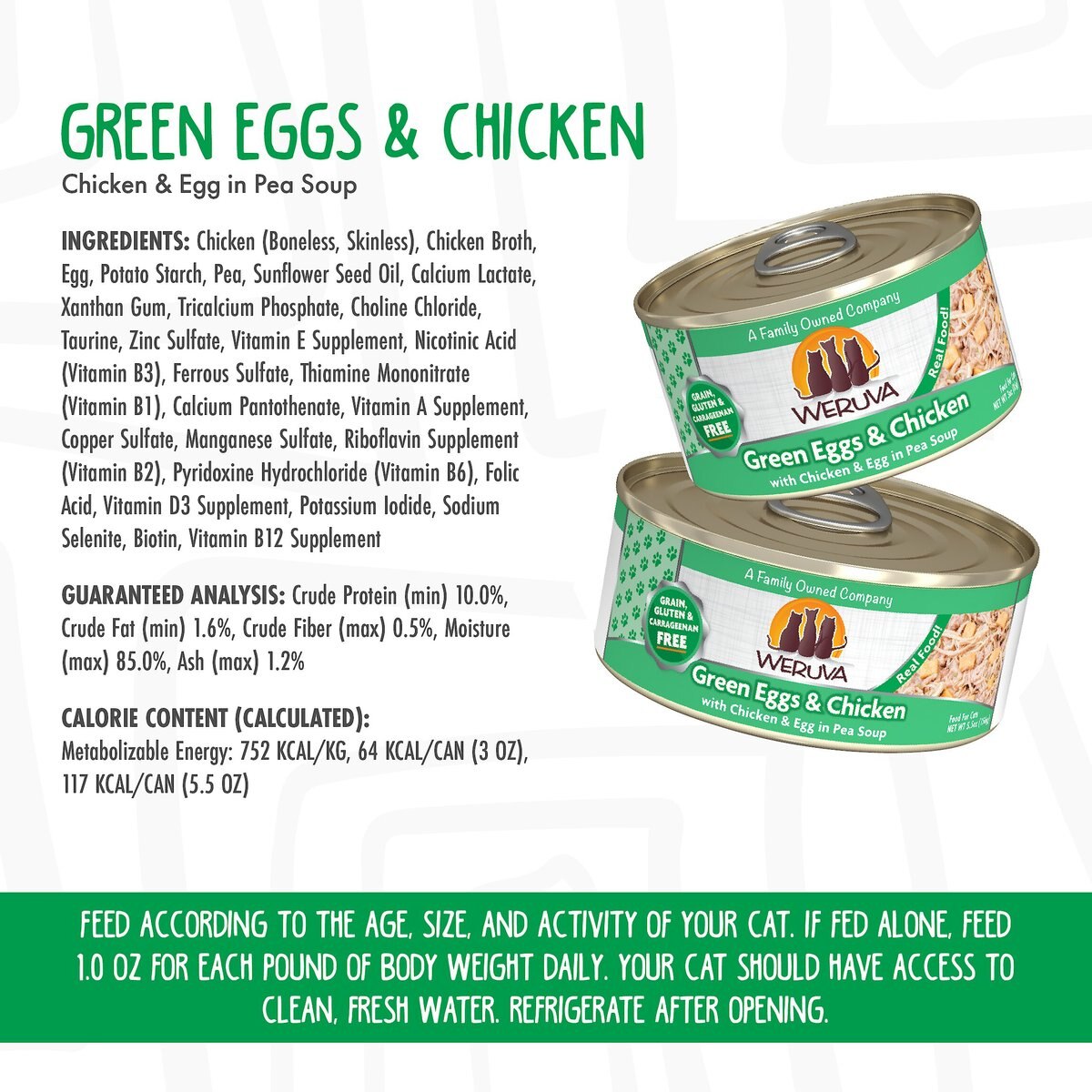 Weruva Green Eggs and Chicken with Chicken， Egg and Greens in Gravy Grain-Free Canned Cat Food