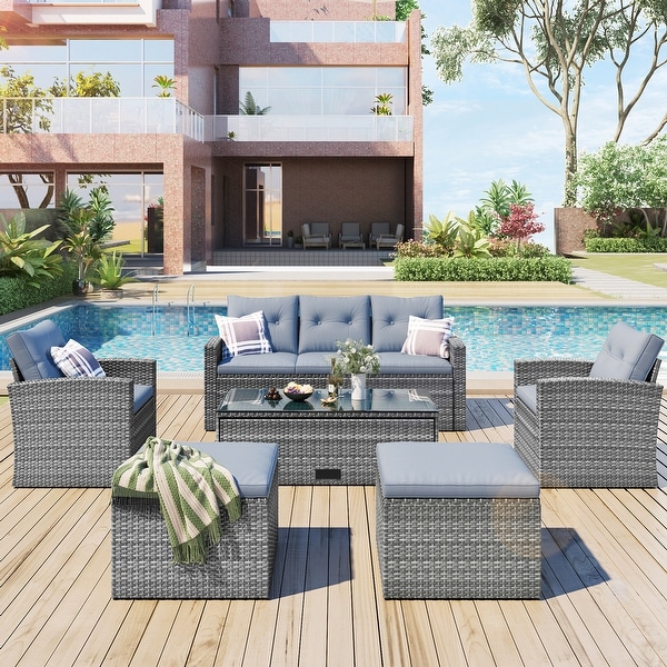 6piece AllWeather Wicker PE rattan Patio Outdoor Dining Conversation Sectional Set with coffee table