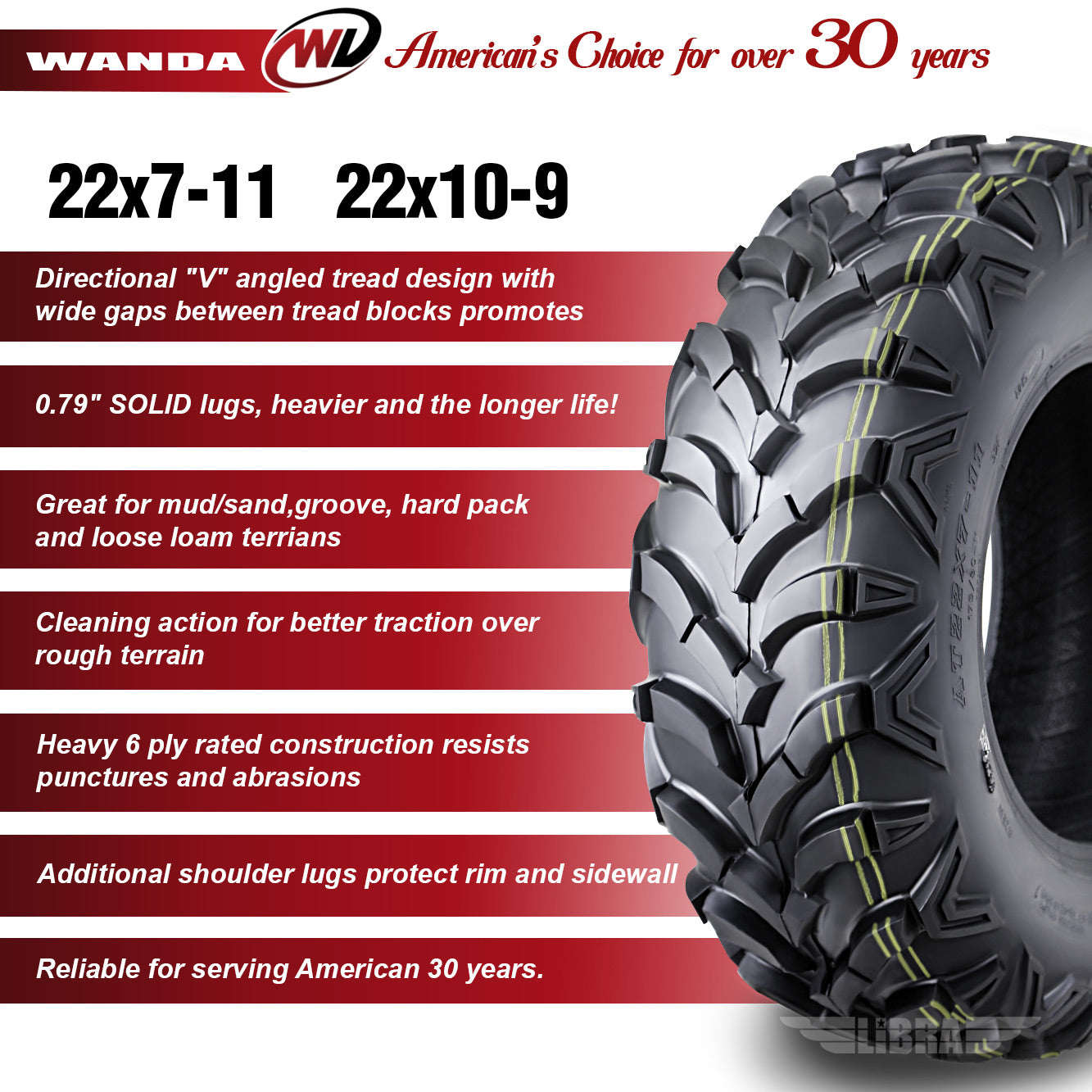 Set of 4 New AT MASTER ATV/UTV Tires 22x7-11 Front and 22x10-9 Rear /6PR P341 - 10250/10251