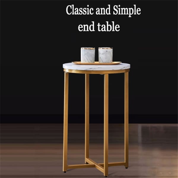 MDF Side Table with Golden Frame X-Shaped Base