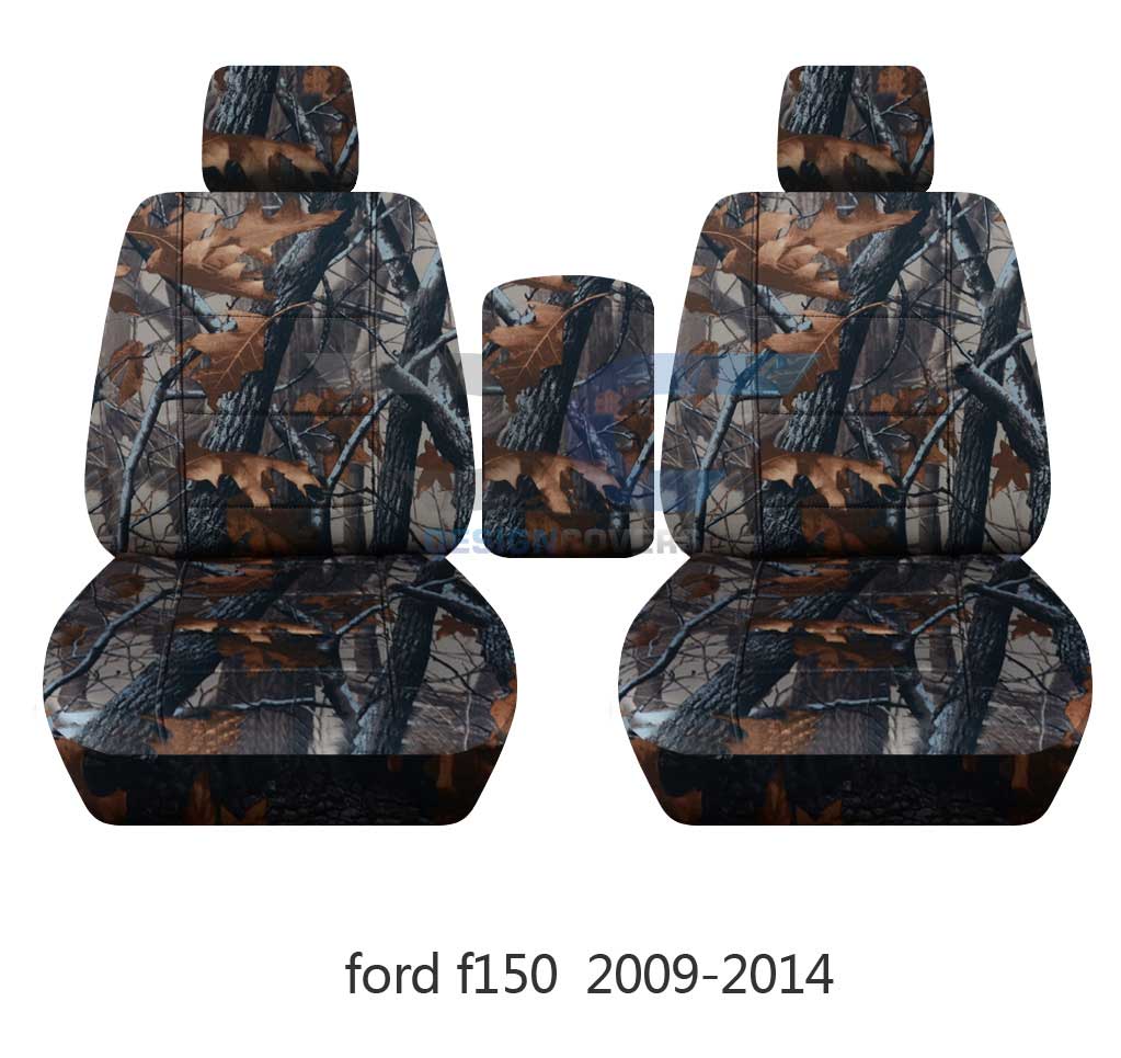 T158-Designcovers Compatible with 2009-2014 Ford F-150 Camouflage Truck Captian Seat Covers w 2 Headrests + Center Center Console Lid size:XLT and Texas Edition:Camo Gray Tree