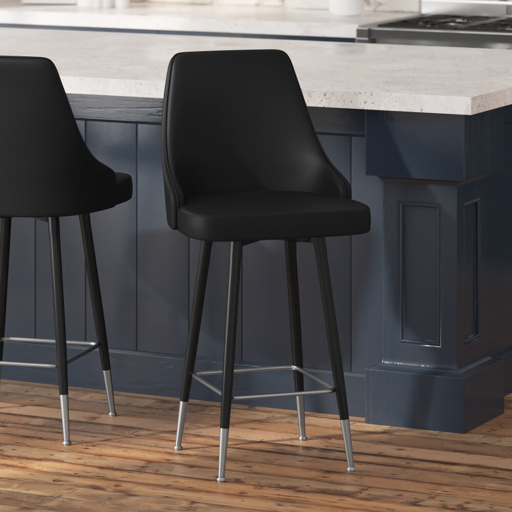 Armless Upholstered Counter Stools with Accented Metal Frames