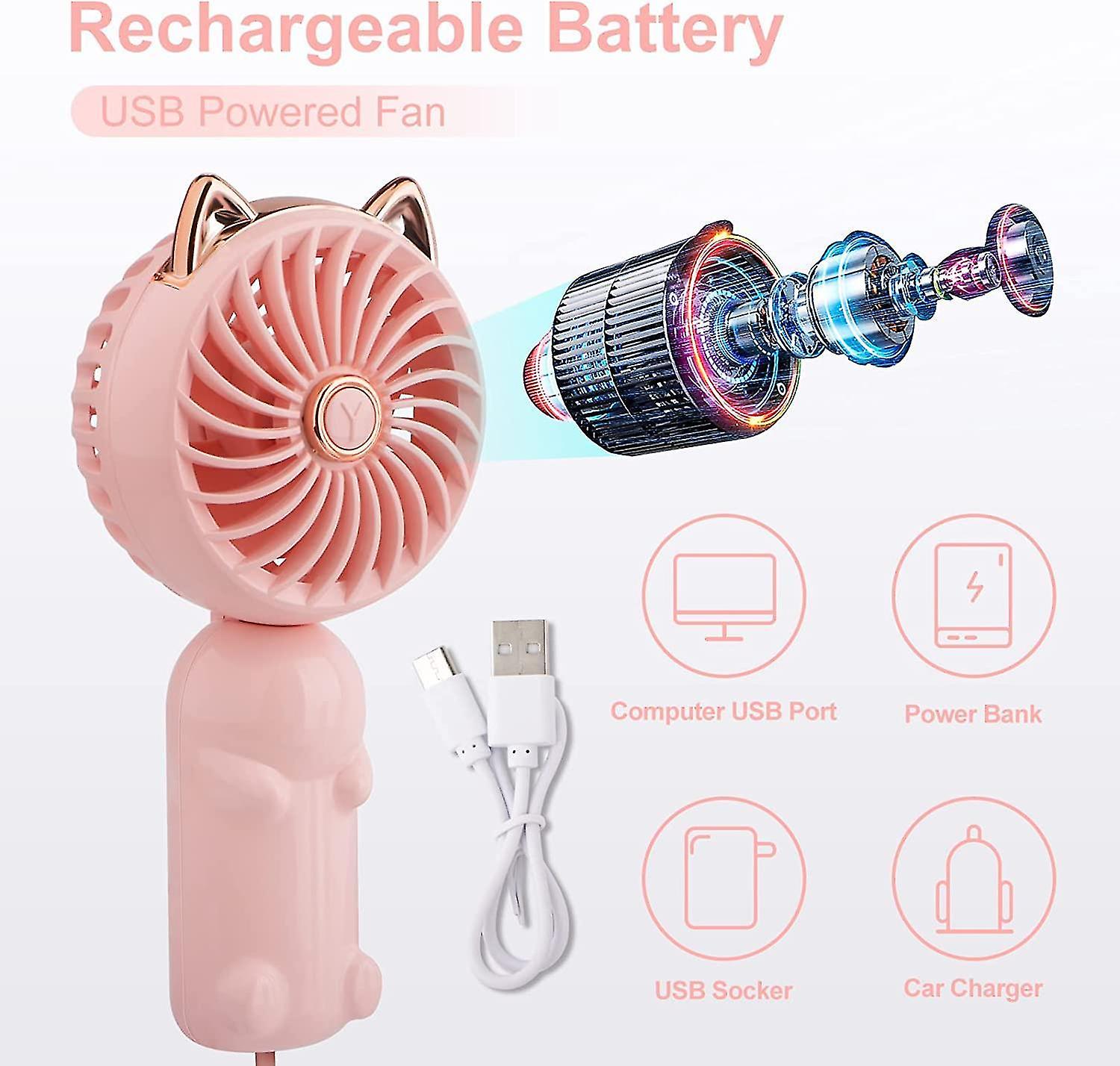 Portable Handheld Fan， Mini Usb Fan With Rechargeable Battery And 3 Speeds， Cute Personal Small Elec