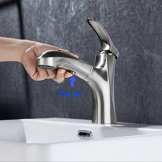 RAINLEX Single-Handle Single-Hole Pull Out Sprayer Bathroom Faucet with Deckplate and Supply Lines Included in Brushed Nickel RX5701BN