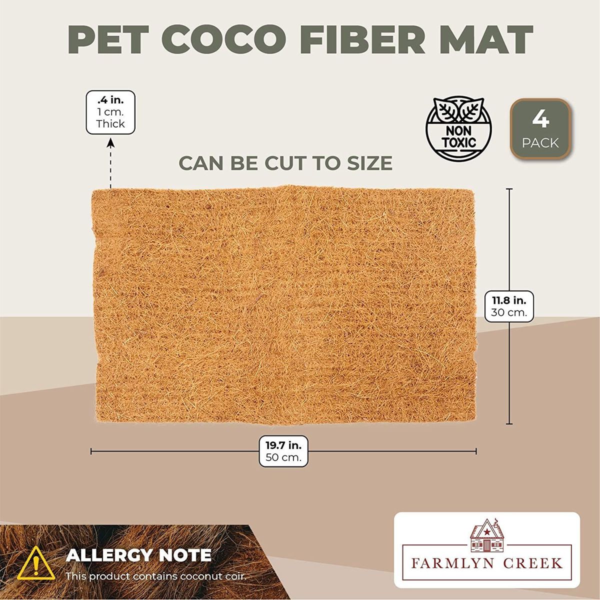 4 Pack Coco Fiber Liner Sheets Replacement for Planters, Substrate Mats for Small Pets, 19 x 11 inch