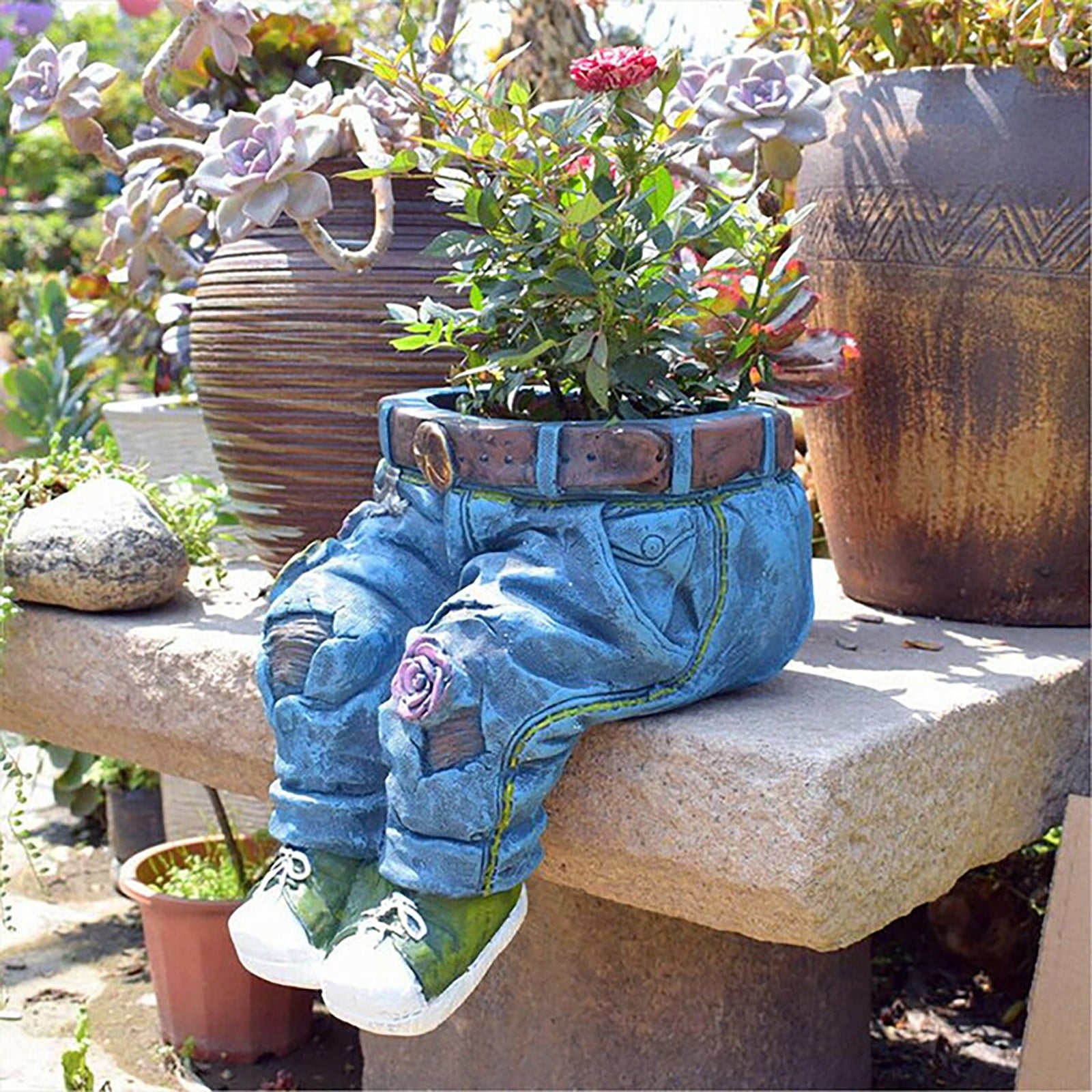 Ouneed Denim Pants Resin Flower Pot Garden Denim Flower Pot Decoration Ornaments