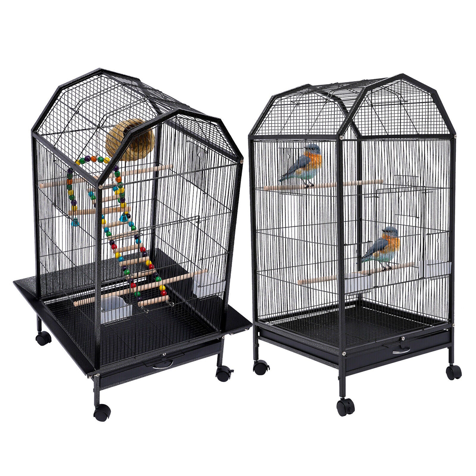 FETCOI Large Cockatiel Parakeet Finch Rolling Canary Cage Bird Cage w/ ladder and swing (Medium)