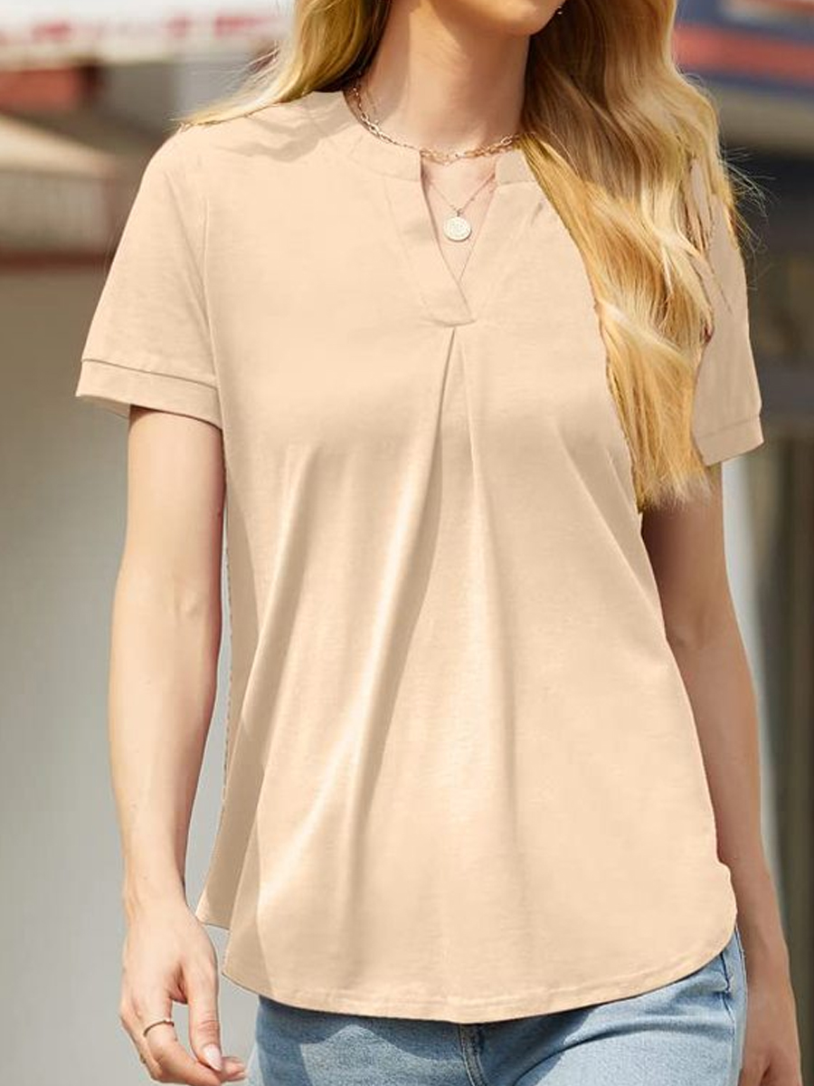 Fashion Casual Solid Color V-Neck Short-Sleeved Blouse