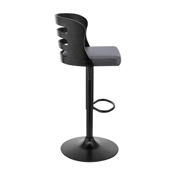 Khalia Adjustable Swivel Faux Leather and Wood Bar Stool with Metal Base