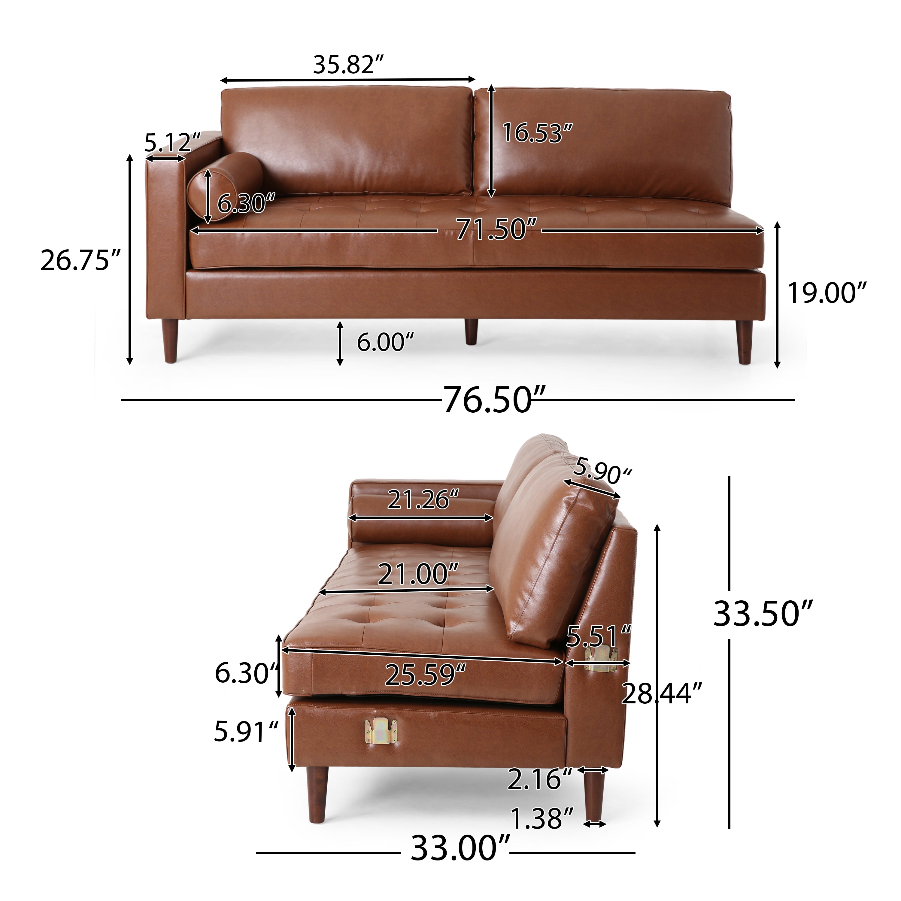 Lockbourne Contemporary Tufted Upholstered Chaise Sectional