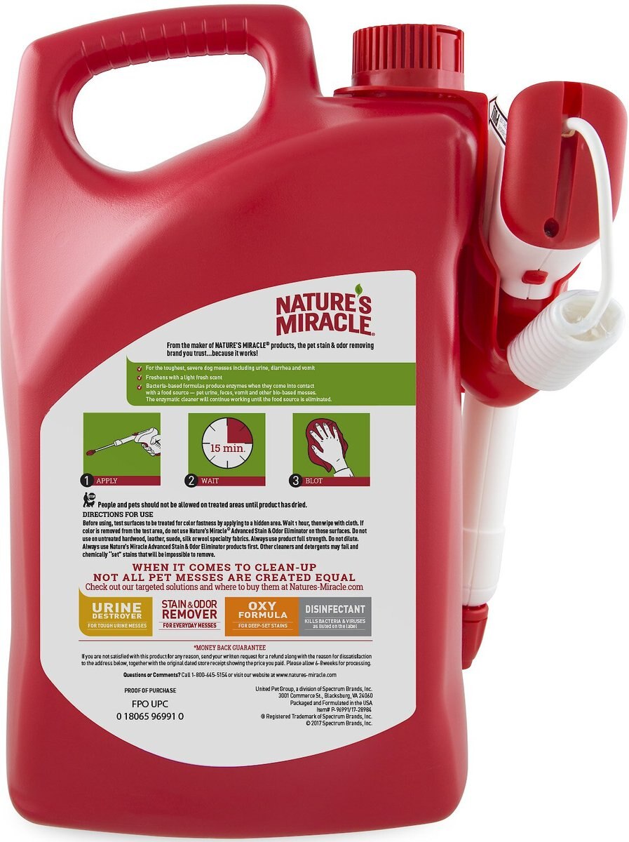 Nature's Miracle Advanced Dog Enzymatic Stain Remover and Odor Eliminator Refill， 1.3-gal bottle