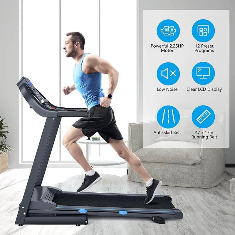 2.25HP Folding Treadmill for Home/Gym, Electric Motorized Portable Running Walking Exercise Machine with Blue-Ray LCD Display