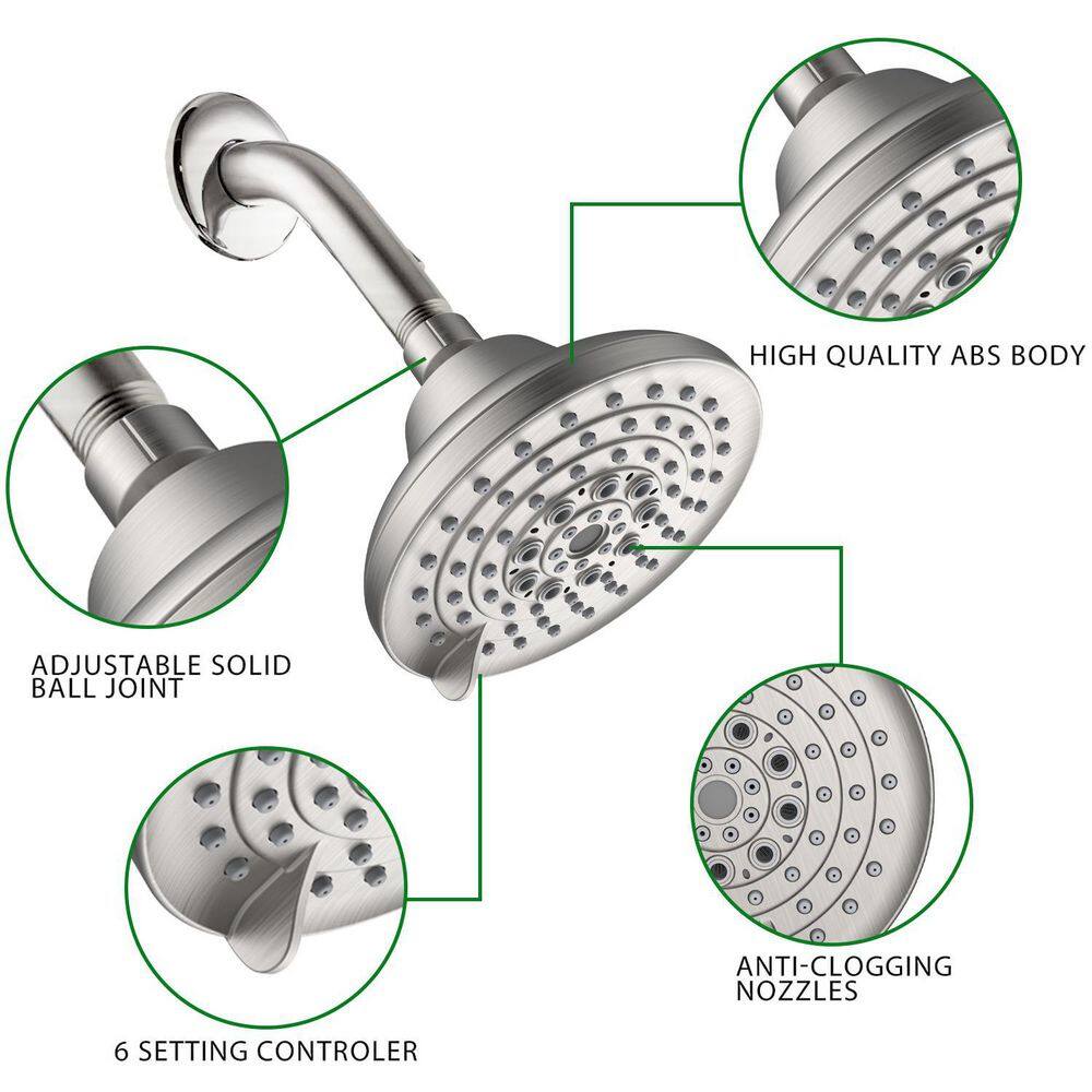 Tileon Brushed Nickel Adjustable Shower Head with Anti-Clogging Nozzles AYBSZHD2214