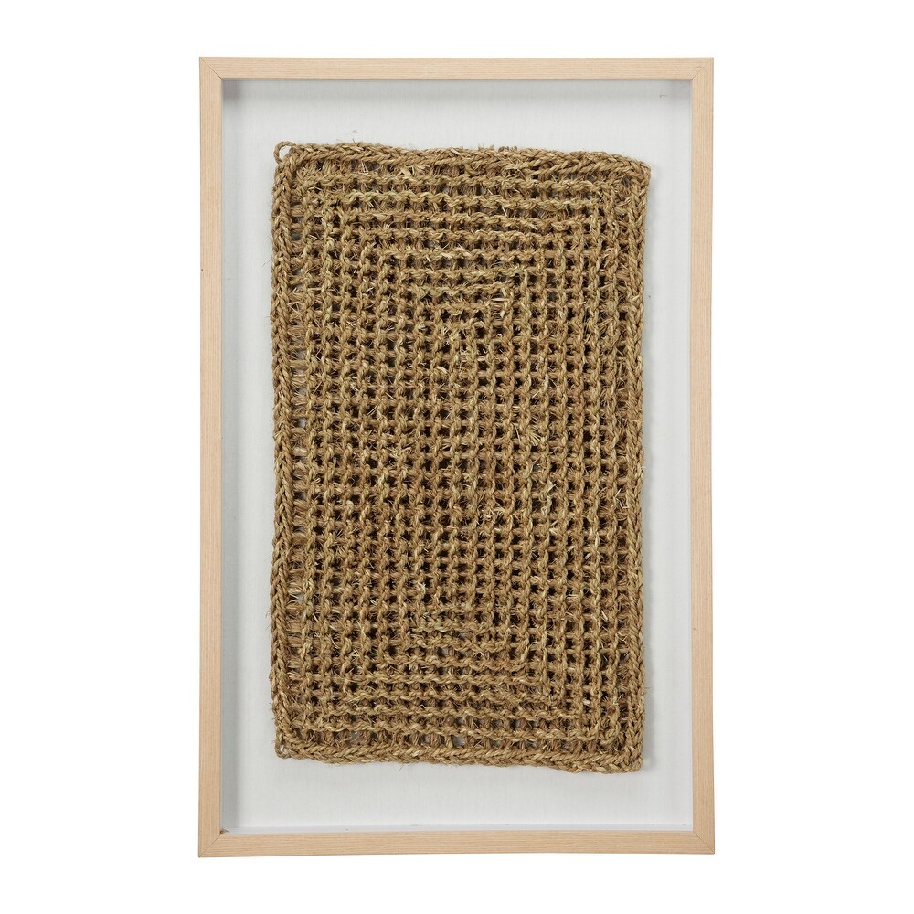 Large Rectangular Shadow Box w/ Natural Beige Rope Abstract Wall Art 22 x 34   22 x 2 x 34