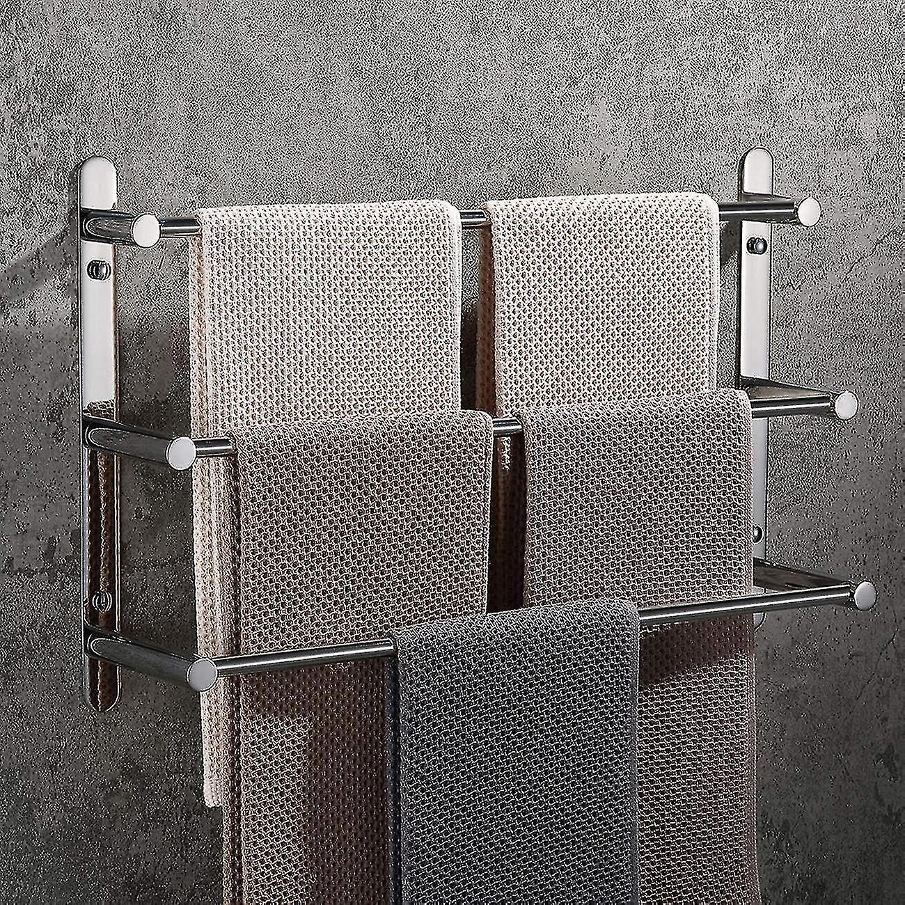 Towel Holder， 304 Stainless Steel Towel Rail Shelf 3 Rods， 40 Cm Wall Mounted Ba