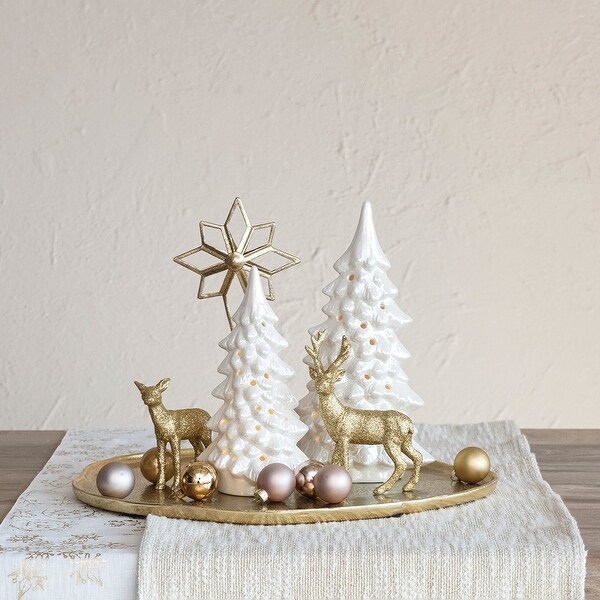 Stoneware LED Tree with CutOuts and Iridescent Finish