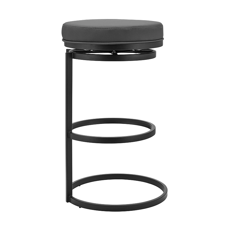 Vander 26 Gray Faux Leather and Black Metal Swivel Bar Stool