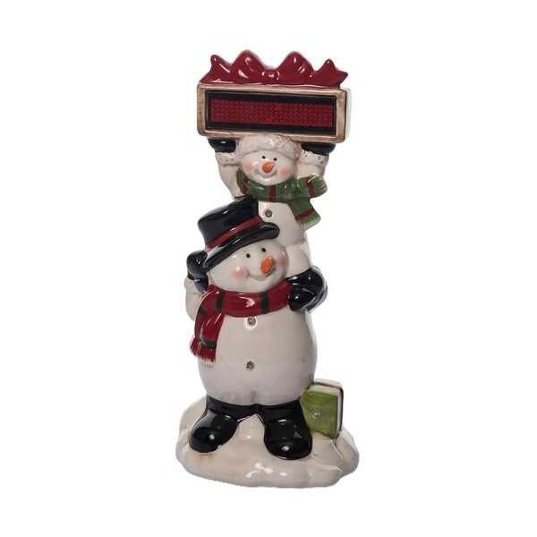 Transpac 11.75 in. Holiday Stacked Snowmen with Sign with Music