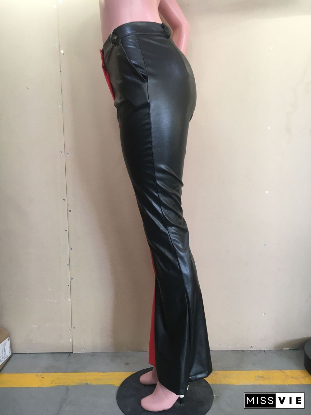 Fashion And Popular Color Matching PU Flared Pants