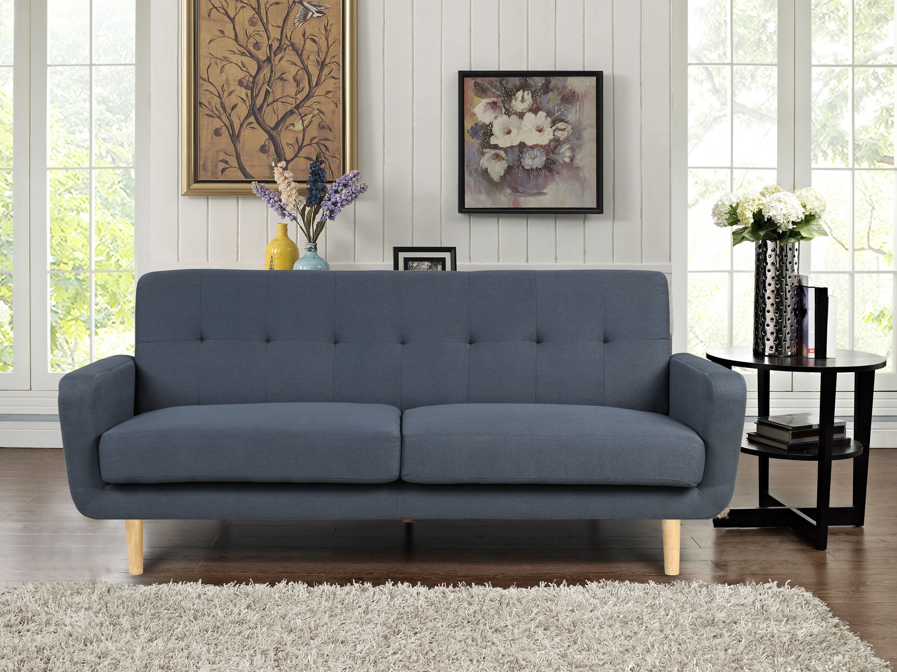 Lifestyle Solutions Ramon Modern Sofa with Wood Legs, Gray Fabric