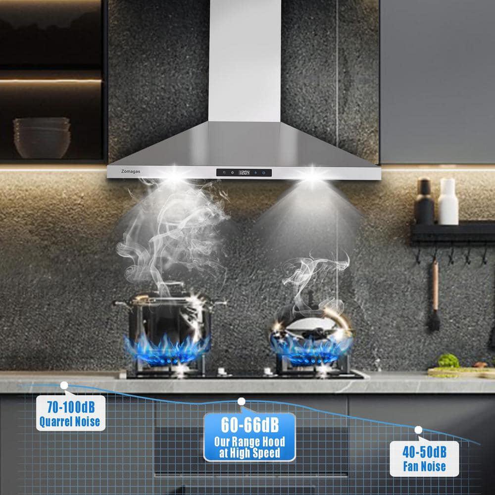 Edendirect 30 in Range Hood Wall Mounted Ducted 600 CFM Touch Panel Kitchen Stainless Steel Vented with Light