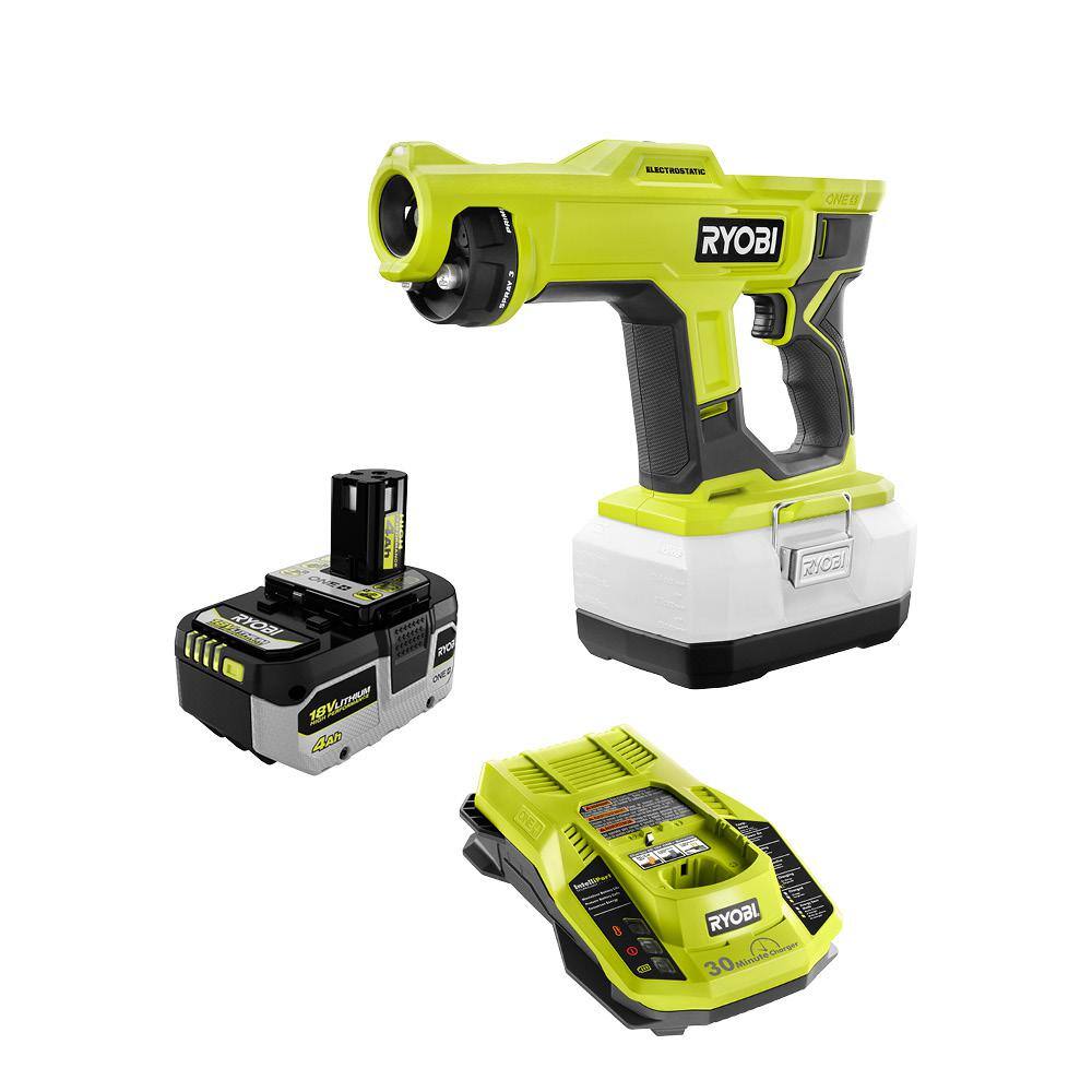 RYOBI ONE+ 18V Cordless Handheld Electrostatic Sprayer with High Performance 4.0 Ah Battery and Charger Kit PSP02B-PSK004