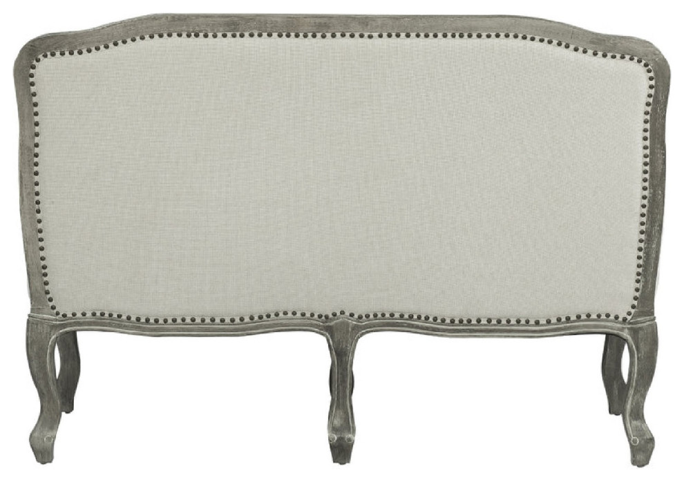 Benzara BM276243 56 quotSofa  Nailhead Trim  Box Cushion  Fabric  Cream/Brown   French Country   Sofas   by Uber Bazaar  Houzz