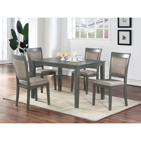 Wooden 5 Piece Dining Set with Upholstered Back and Seat in Oak