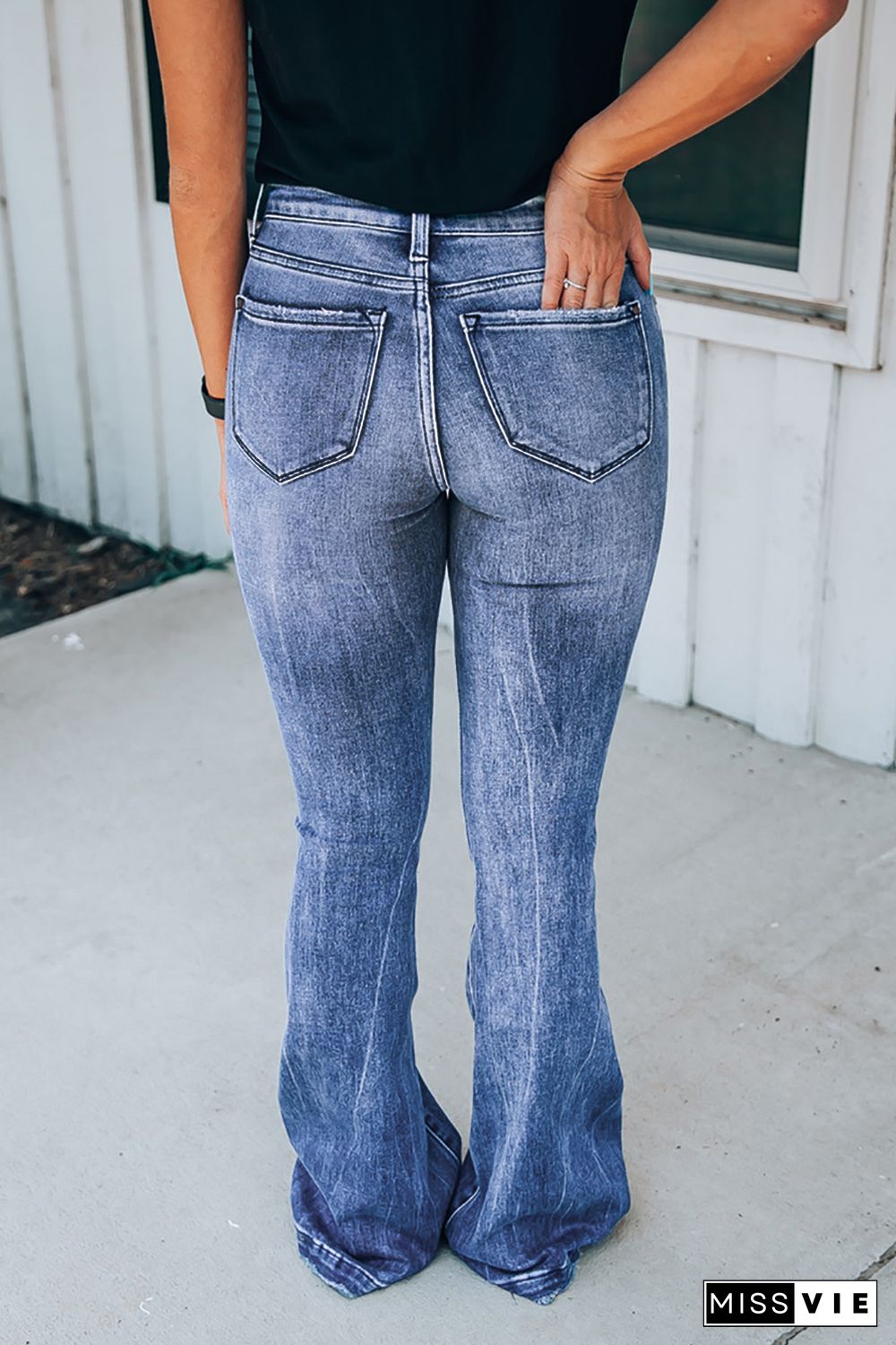 High Waist Distressed Flare Jeans