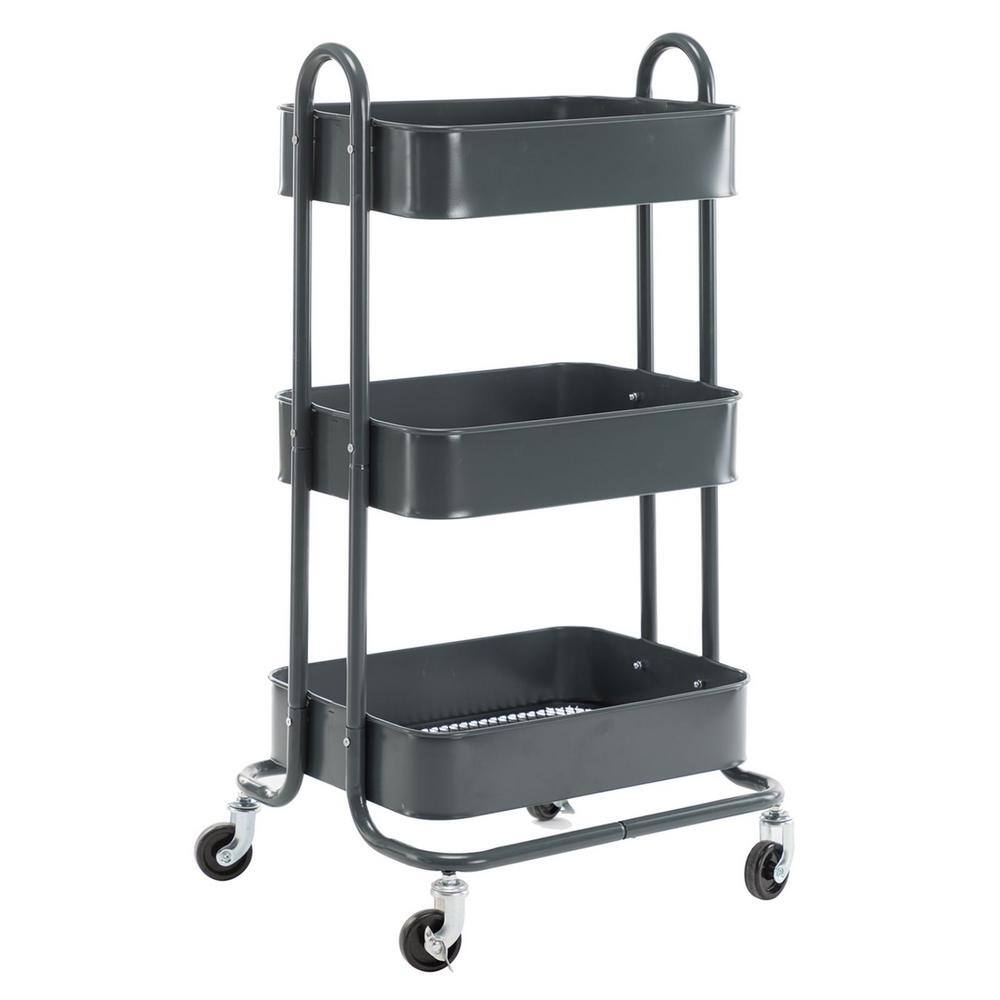 Huluwat 3-Tier Metal 4-Wheeled Storage Shelves Utility Cart in Gray RY-G-USBO4506