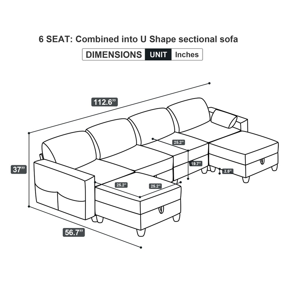 U Shape Convertible Sleeper Sofa Modular Sectional Sofa w/Storage Seat