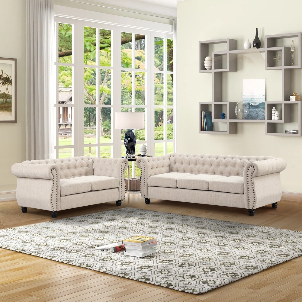 Morden Fort Lovaseat and Sofa Set Tufted Upholstered Chesterfield Furniture Set