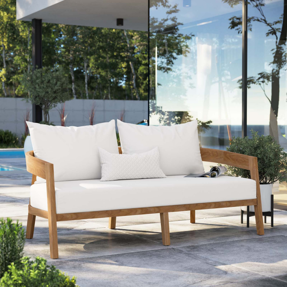 Lounge Loveseat Sofa  Gray Natural  Teak Wood  Modern  Outdoor Hospitality   Modern   Outdoor Sofas   by House Bound  Houzz