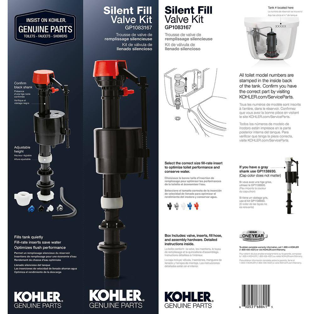 KOHLER Silent Fill High Rate Toilet Valve Kit GP1083167