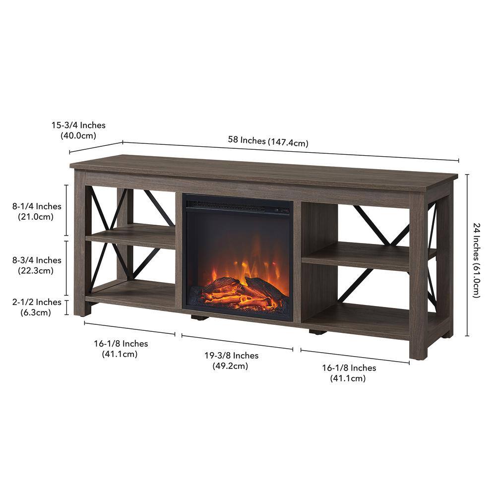 MeyerCross Sawyer 58 in. Alder Brown TV Stand with Log Fireplace Insert Fits TV's up to 65 in. TV1249