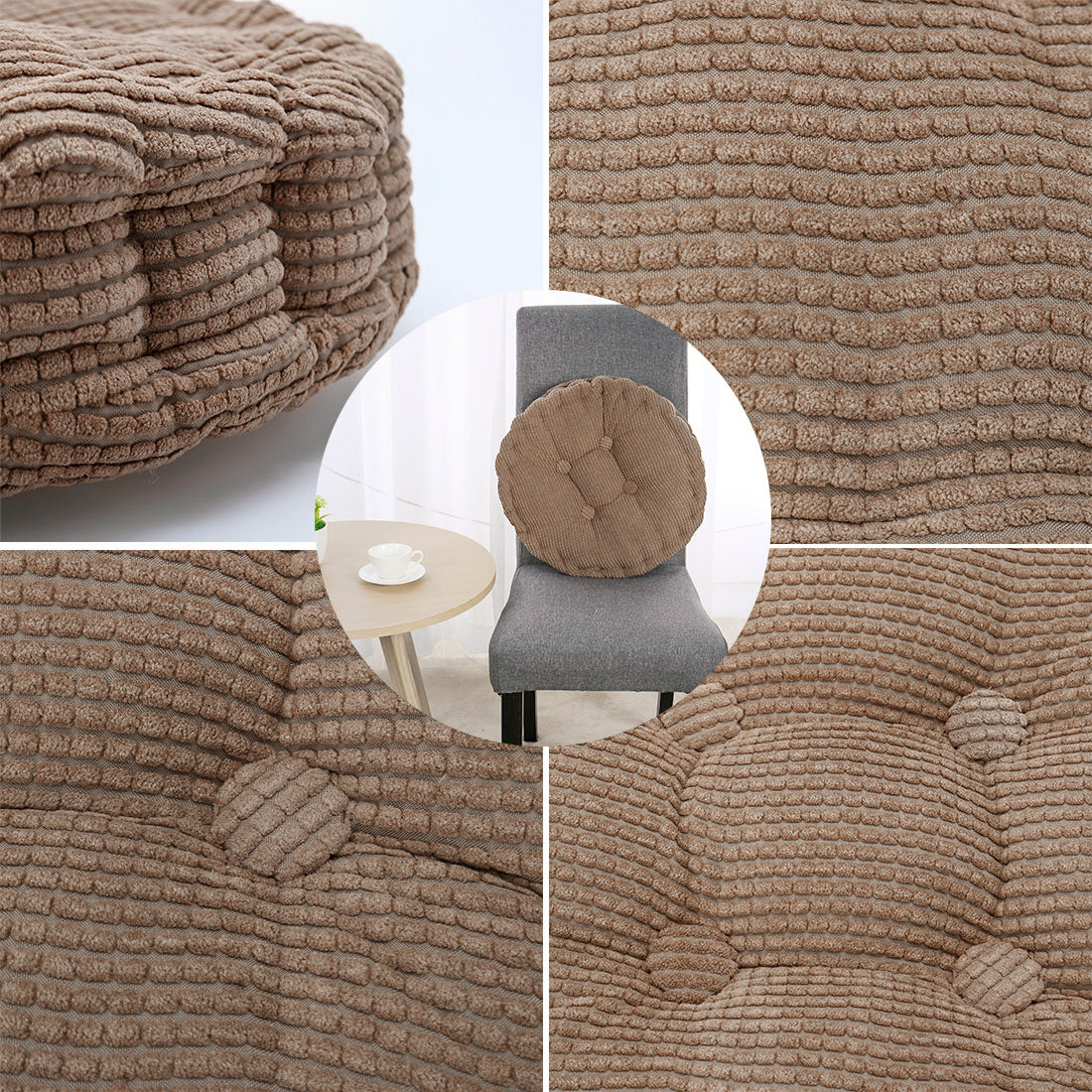 PiccoCasa Home Office Corduroy Round Shaped Sofa Floor Chair Cushion Pad Coffee Color