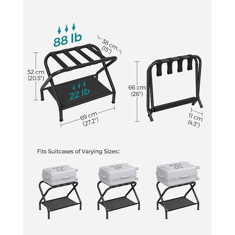 Luggage Rack with Storage Shelf， Suitcase Stand， Steel Frame， Foldable - Set of 2