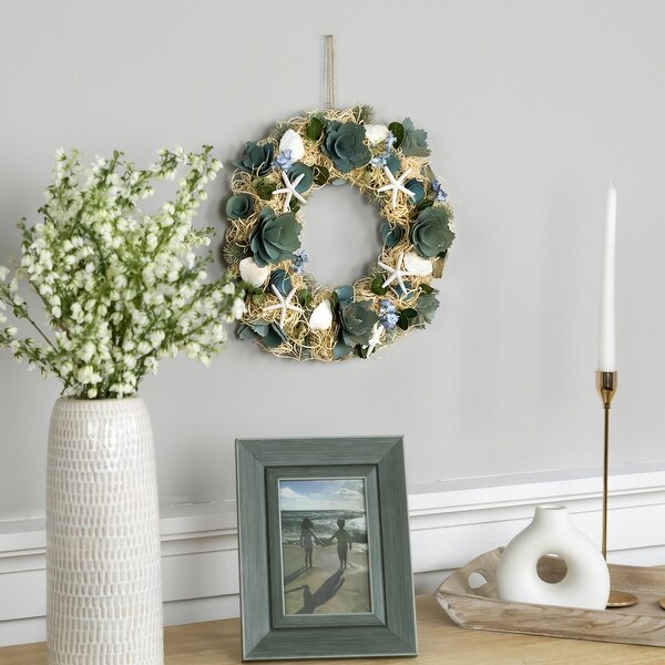 Floral Starfish and Seashells Artificial Wreath