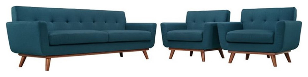 Modway Engage Modern Fabric 2 Piece Sofa Set with Armchairs in Azure Blue   Midcentury   Living Room Furniture Sets   by Homesquare  Houzz