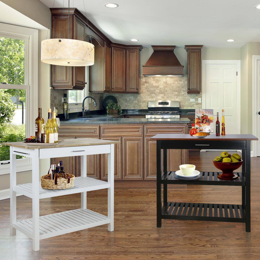 Casual Home Natural White Solid Wood Counter Top 40 in. Kitchen Island Bar Station with Drawer and Shelves 373-91